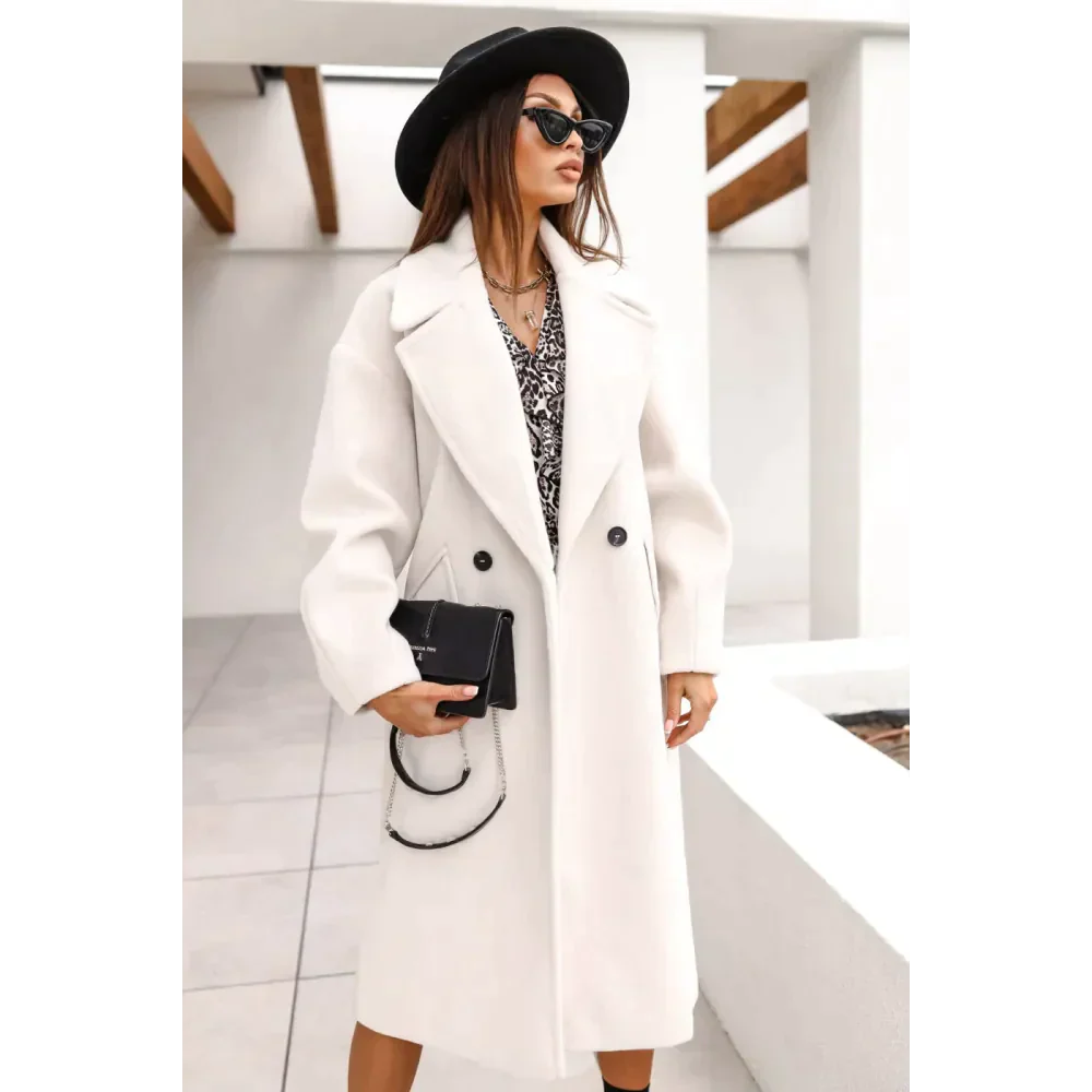 Ellie Double-breasted Long Woolen Coat - St Vesti | Coats & Jackets