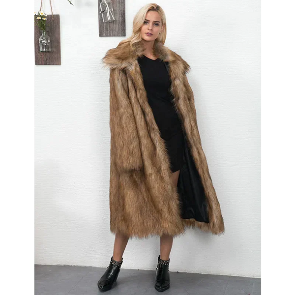 Ellie Long Faux Fur Coat - Khaki / Xs - St Vesti | Coats & Jackets