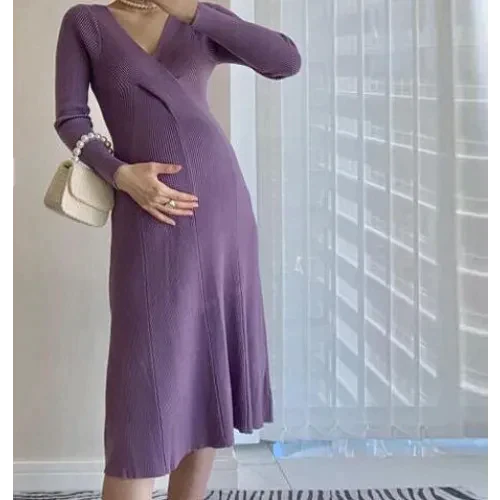 Eva Maternity Knit Midi Dress - Purple / m - St Vesti | All Dresses - Cocktail Dresses Formal Dresses + More.