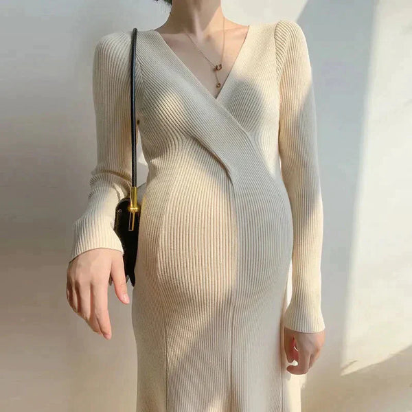 Eva Maternity Knit Midi Dress - Apricot / m - St Vesti | All Dresses - Cocktail Dresses Formal Dresses + More.