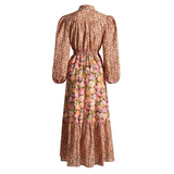 Eves Lantern Floral Print Midi Dress In Yellow - Yellow / s - St Vesti | All Dresses - Cocktail Dresses Formal Dresses +