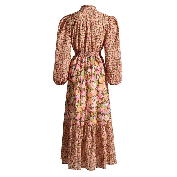 Eves Lantern Floral Print Midi Dress In Yellow - Yellow / s - St Vesti | All Dresses - Cocktail Dresses Formal Dresses +