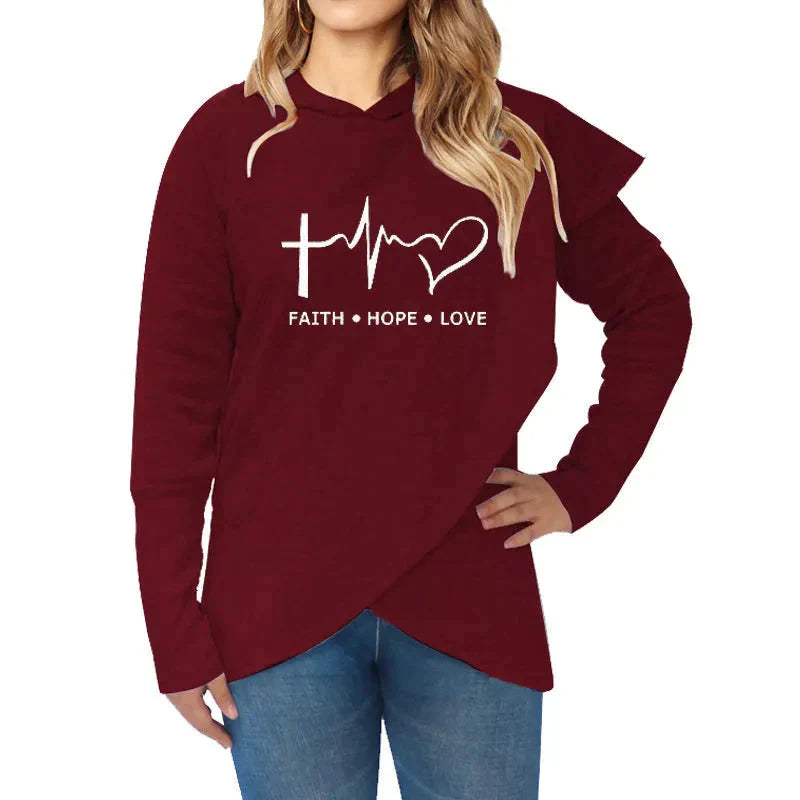 Faith + Hope = Love Sweatshirt Jumper - Red / s - St Vesti | Sweaters & Hoodies