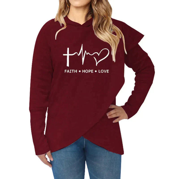 Faith + Hope = Love Sweatshirt Jumper - Red / s - St Vesti | Sweaters & Hoodies