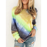 Fashion Tie Dye Rainbow Casual Long Sleeve T-shirt For Women - Yellow / Xxl - St Vesti