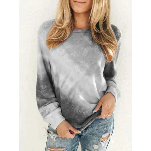 Fashion Tie Dye Rainbow Casual Long Sleeve T-shirt For Women - Grey / s - St Vesti