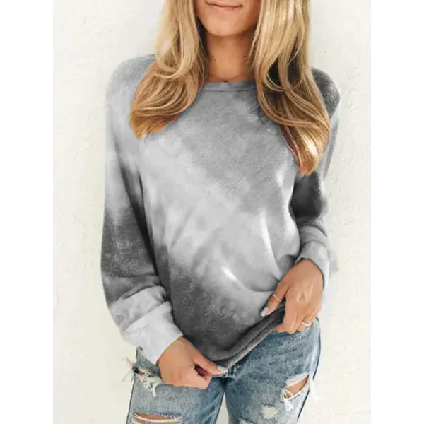 Fashion Tie Dye Rainbow Casual Long Sleeve T-shirt For Women - Grey / s - St Vesti