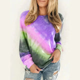 Fashion Tie Dye Rainbow Casual Long Sleeve T-shirt For Women - St Vesti