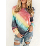 Fashion Tie Dye Rainbow Casual Long Sleeve T-shirt For Women - Red / Xxl - St Vesti