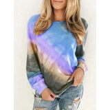 Fashion Tie Dye Rainbow Casual Long Sleeve T-shirt For Women - Blue / Xl - St Vesti