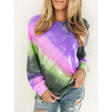Fashion Tie Dye Rainbow Casual Long Sleeve T-shirt For Women - Purple / Xxl - St Vesti