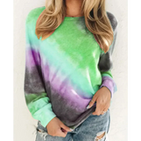 Fashion Tie Dye Rainbow Casual Long Sleeve T-shirt For Women - Green / 4xl - St Vesti