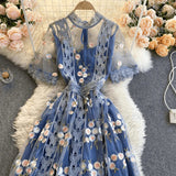 Flower Embroidered Midi Dress In Blue - St Vesti | All Dresses - Cocktail Dresses Formal Dresses + More.