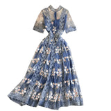 Flower Embroidered Midi Dress In Blue - Blue / s - St Vesti | All Dresses - Cocktail Dresses Formal Dresses + More.