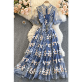 Flower Embroidered Midi Dress In Blue - St Vesti | All Dresses - Cocktail Dresses Formal Dresses + More.