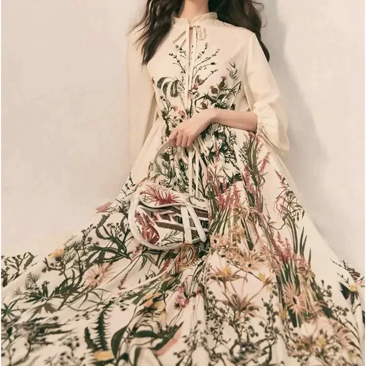 French Tropical Floral Chiffon Midi Dress - White / s - St Vesti | All Dresses - Cocktail Dresses Formal Dresses + More.