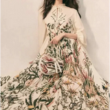 French Tropical Floral Chiffon Midi Dress - White / s - St Vesti | All Dresses - Cocktail Dresses Formal Dresses + More.