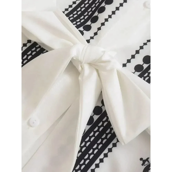 Geometric Midi Dress In Black & White With Belt - St Vesti | All Dresses - Cocktail Dresses Formal Dresses + More.