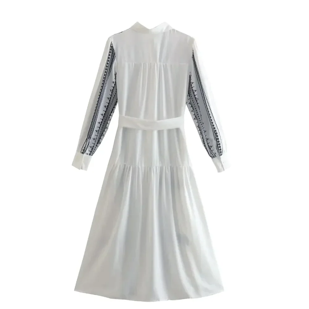 Geometric Midi Dress In Black & White With Belt - St Vesti | All Dresses - Cocktail Dresses Formal Dresses + More.