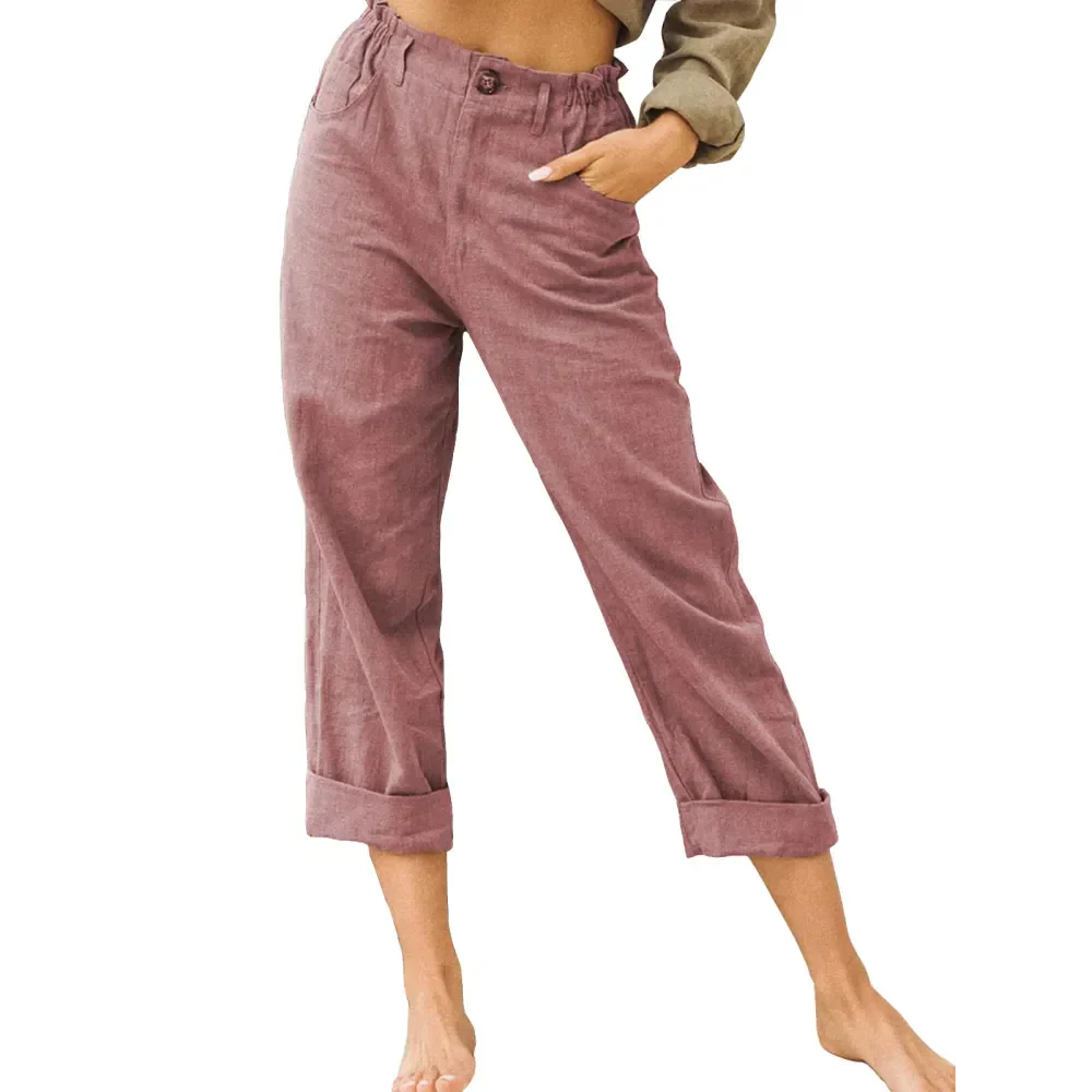 High Waist Linen Blend Pants - Red / s - St Vesti | Women’s Pants | Jeans Trousers Pants Joggers & Culottes