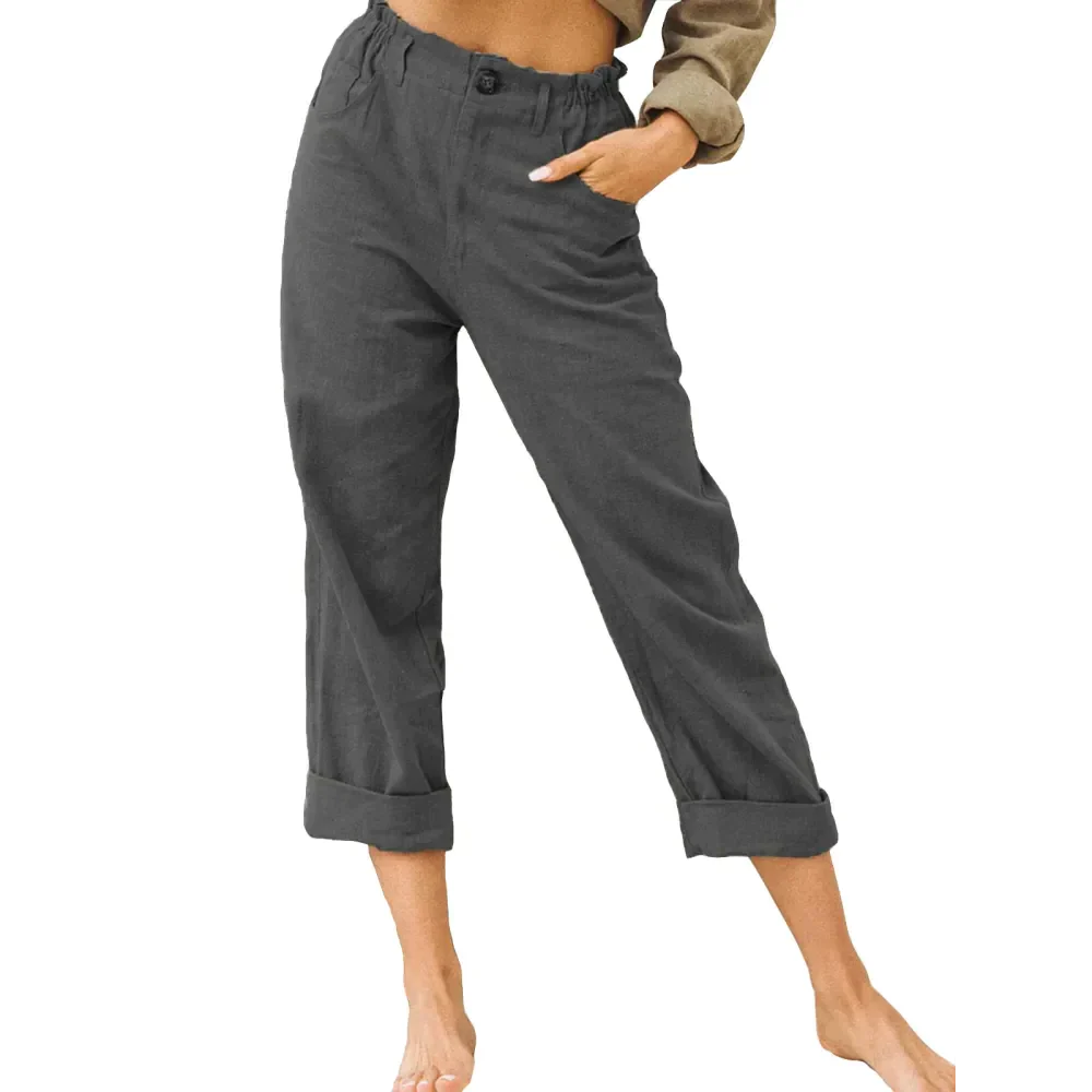 High Waist Linen Blend Pants - Charcoal / s - St Vesti | Women’s Pants | Jeans Trousers Pants Joggers & Culottes