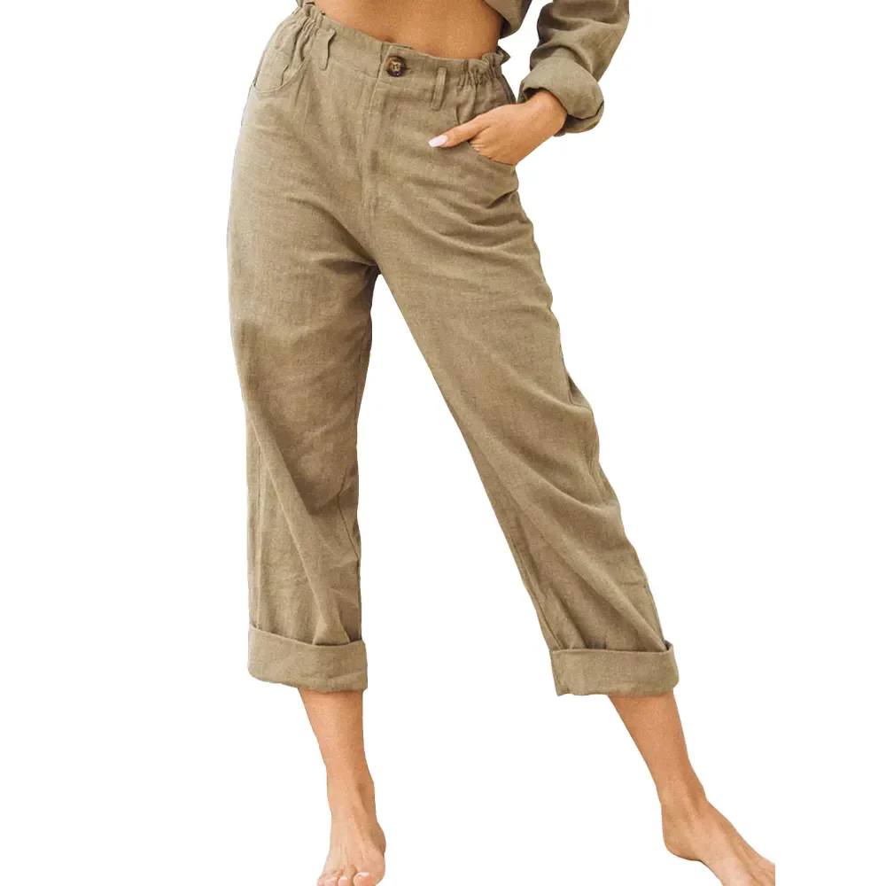 High Waist Linen Blend Pants - Brown / s - St Vesti | Women’s Pants | Jeans Trousers Pants Joggers & Culottes