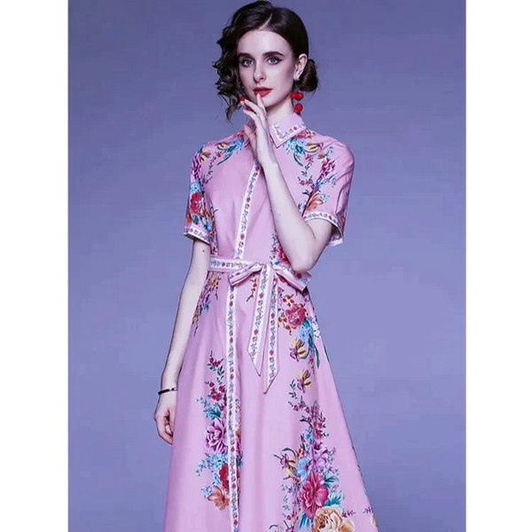 Jacinta Floral Print Midi Dress In Pink - St Vesti | All Dresses - Cocktail Dresses Formal Dresses + More.