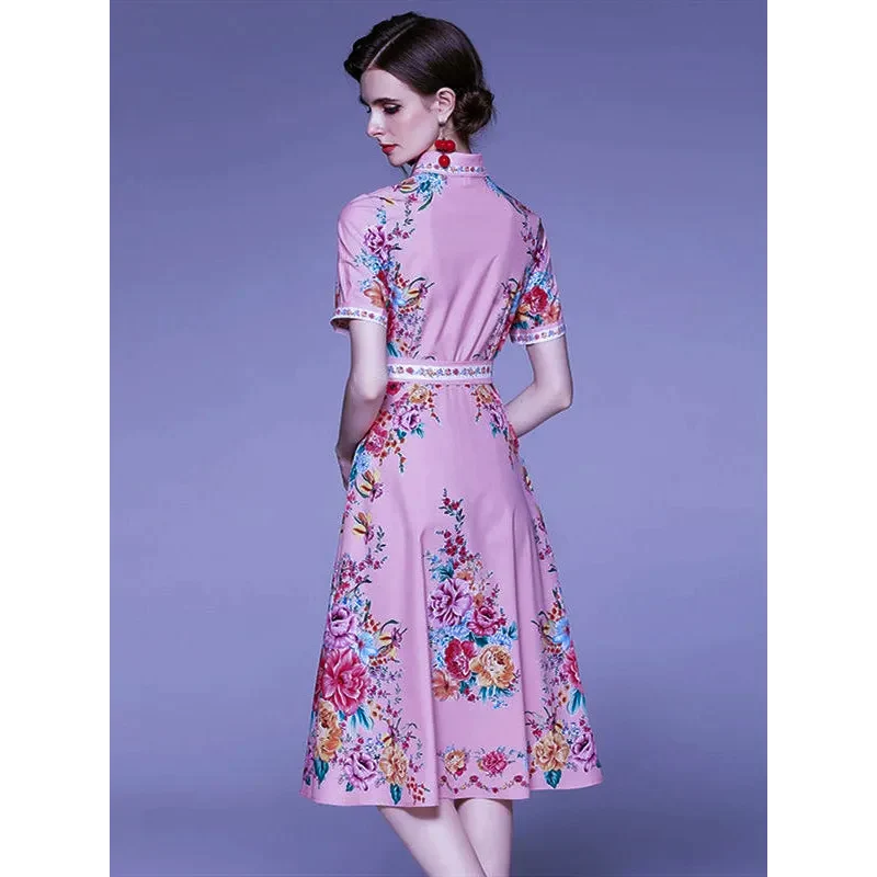 Jacinta Floral Print Midi Dress In Pink - Pink / s - St Vesti | All Dresses - Cocktail Dresses Formal Dresses + More.