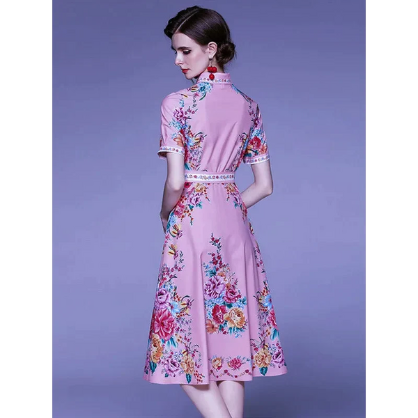 Jacinta Floral Print Midi Dress In Pink - Pink / s - St Vesti | All Dresses - Cocktail Dresses Formal Dresses + More.