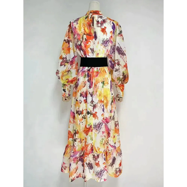 Jacqueline Lantern Floral Print Maxi Dress - Yellow / s - St Vesti | All Dresses - Cocktail Dresses Formal Dresses +