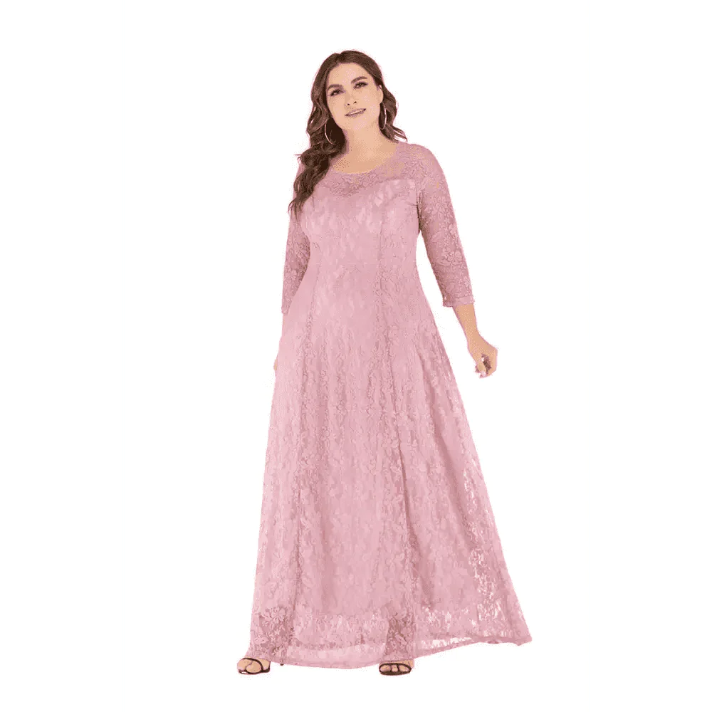 Jane plus size lace dress for wedding or formal - pink / xl - st vesti | all dresses - cocktail dresses formal dresses +