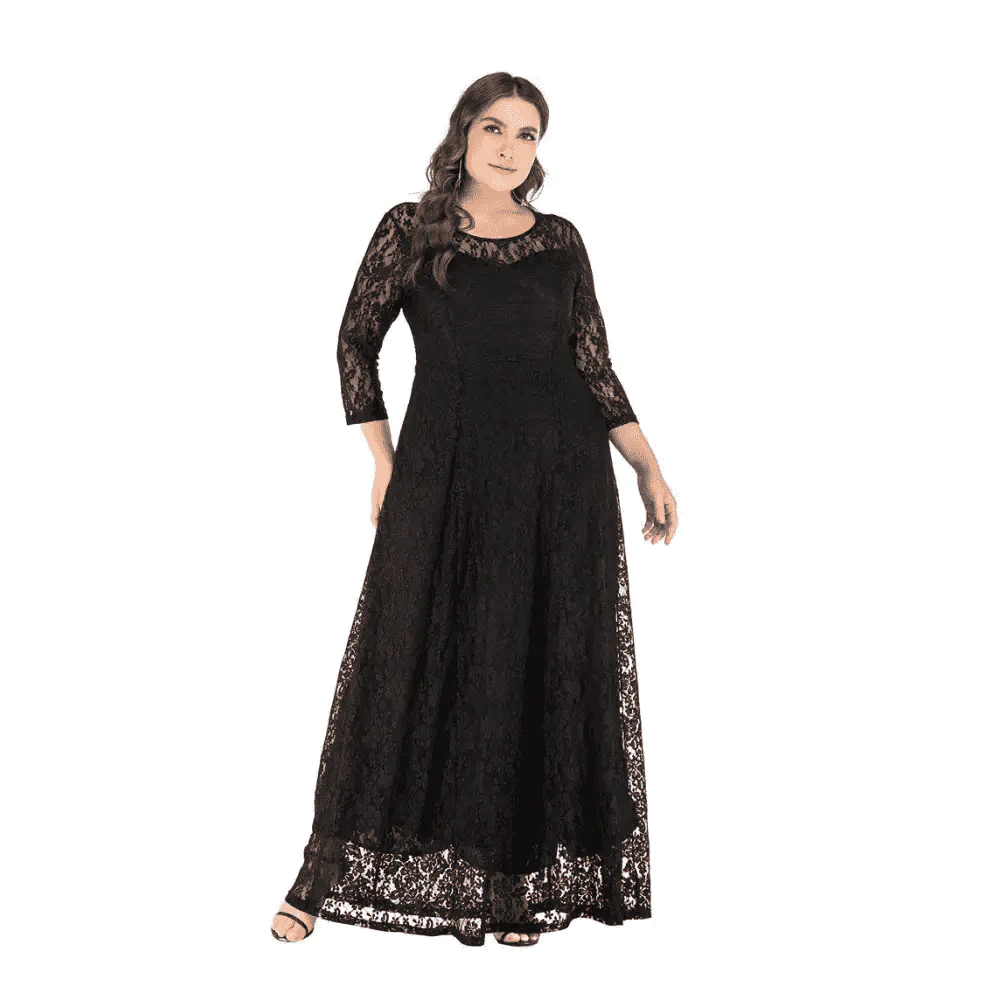 Jane plus size lace dress for wedding or formal - black / xl - st vesti | all dresses - cocktail dresses formal dresses