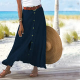 Janet Mid Waist Long Skirt - Navy / s - St Vesti | All Womens Skirts Leather Skirts And Maxi Skirts