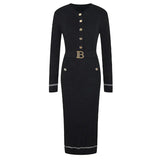 Jedda Long Sleeve Knit Maxi Dress In Khaki - Black / One Size - St Vesti | All Dresses - Cocktail Dresses Formal Dresses