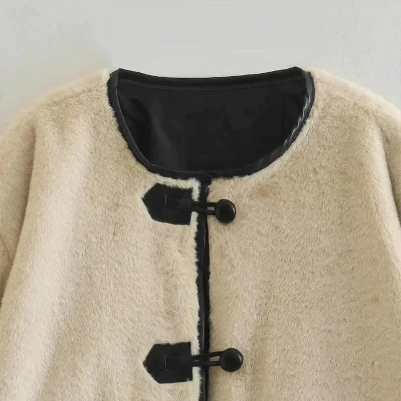 Jenny Faux Fur Coat In Apricot - St Vesti | Coats & Jackets