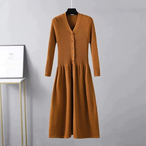 Jesse Knit V-neck Midi Dress - Brown / One Size - St Vesti | All Dresses - Cocktail Dresses Formal Dresses + More.