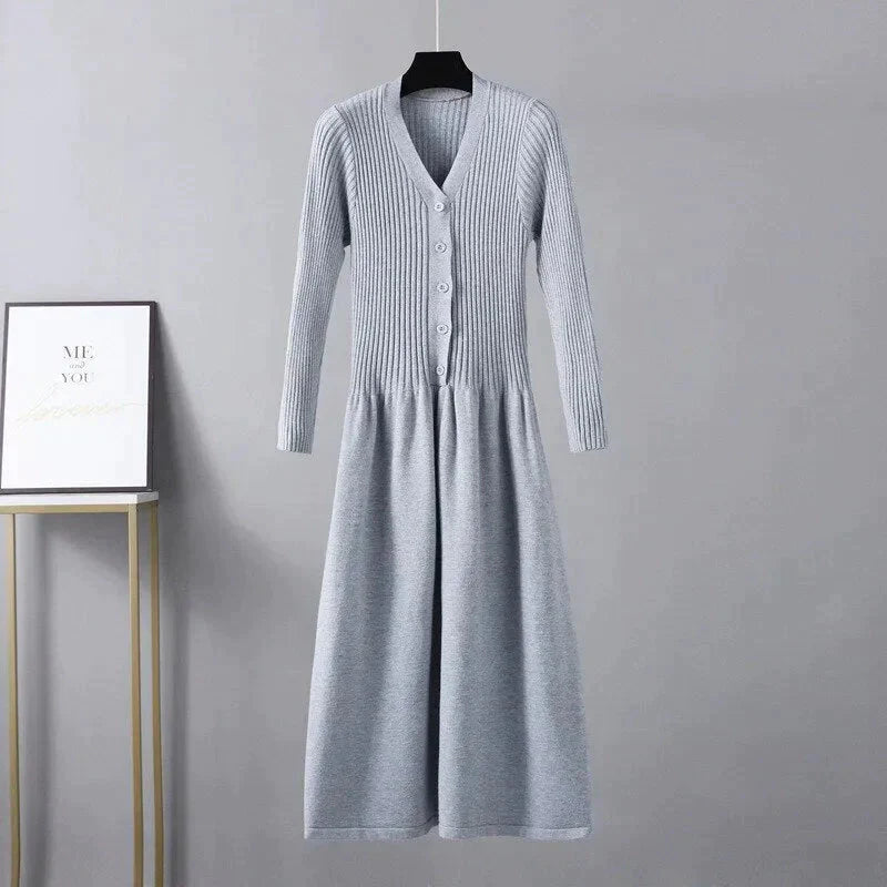 Jesse Knit V-neck Midi Dress - Grey / One Size - St Vesti | All Dresses - Cocktail Dresses Formal Dresses + More.