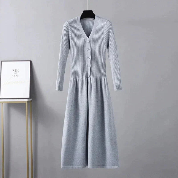 Jesse Knit V-neck Midi Dress - Grey / One Size - St Vesti | All Dresses - Cocktail Dresses Formal Dresses + More.
