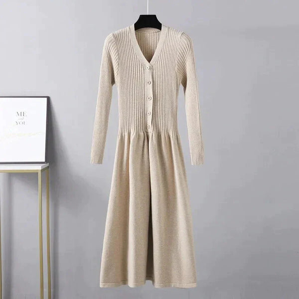 Jesse Knit V-neck Midi Dress - Khaki / One Size - St Vesti | All Dresses - Cocktail Dresses Formal Dresses + More.