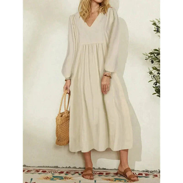 Jessy Cotton Lantern Sleeve Midi Dress - Beige / m - St Vesti | All Dresses - Cocktail Dresses Formal Dresses + More.