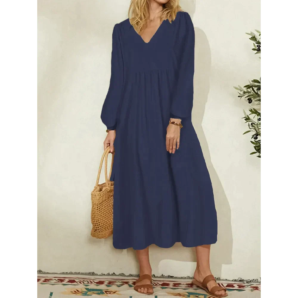 Jessy Cotton Lantern Sleeve Midi Dress - Blue / m - St Vesti | All Dresses - Cocktail Dresses Formal Dresses + More.