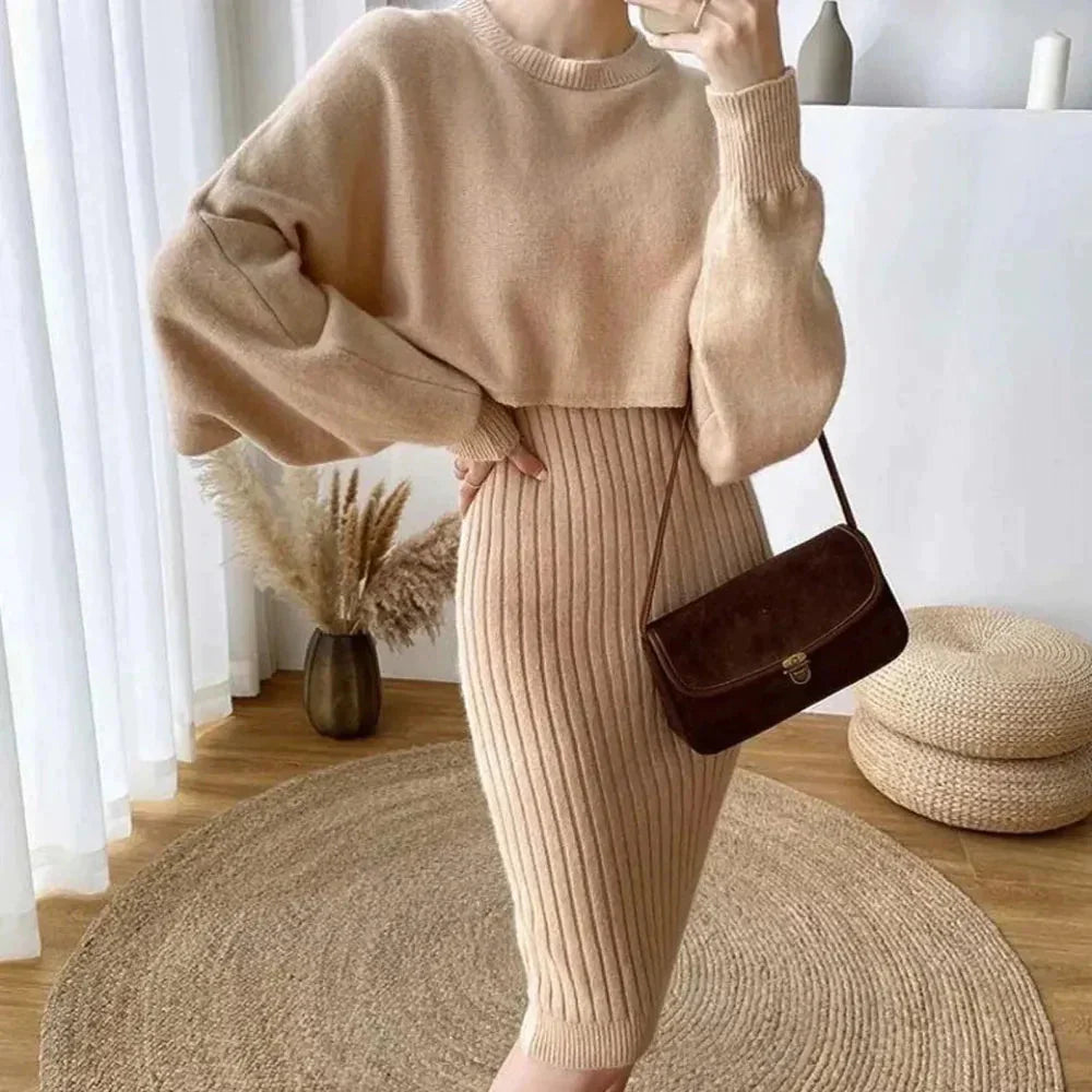 Julie Two Piece Knit Dress - Apricot / s - St Vesti | All Dresses - Cocktail Dresses Formal Dresses + More.