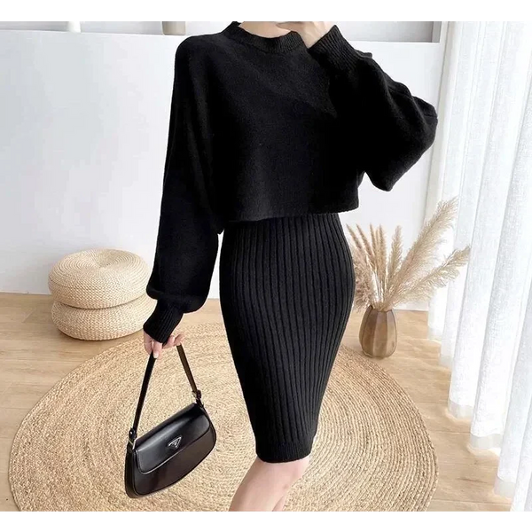 Julie Two Piece Knit Dress - Black / s - St Vesti | All Dresses - Cocktail Dresses Formal Dresses + More.