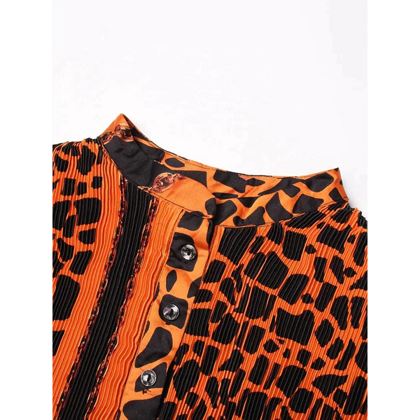 Leopard Loose Pleated Dress - Orange / One Size - St Vesti | All Dresses - Cocktail Dresses Formal Dresses + More.