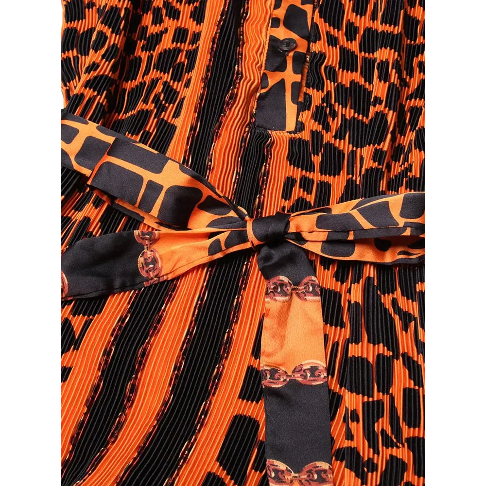 Leopard Loose Pleated Dress - Orange / One Size - St Vesti | All Dresses - Cocktail Dresses Formal Dresses + More.