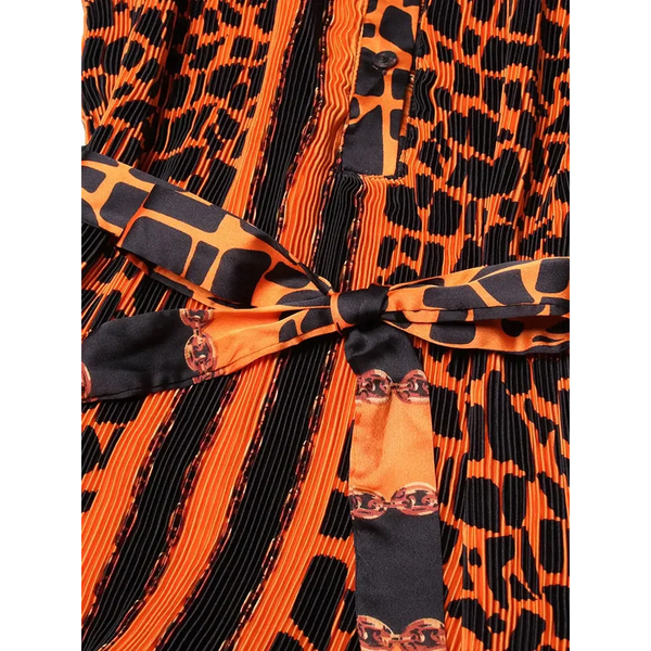 Leopard Loose Pleated Dress - Orange / One Size - St Vesti | All Dresses - Cocktail Dresses Formal Dresses + More.