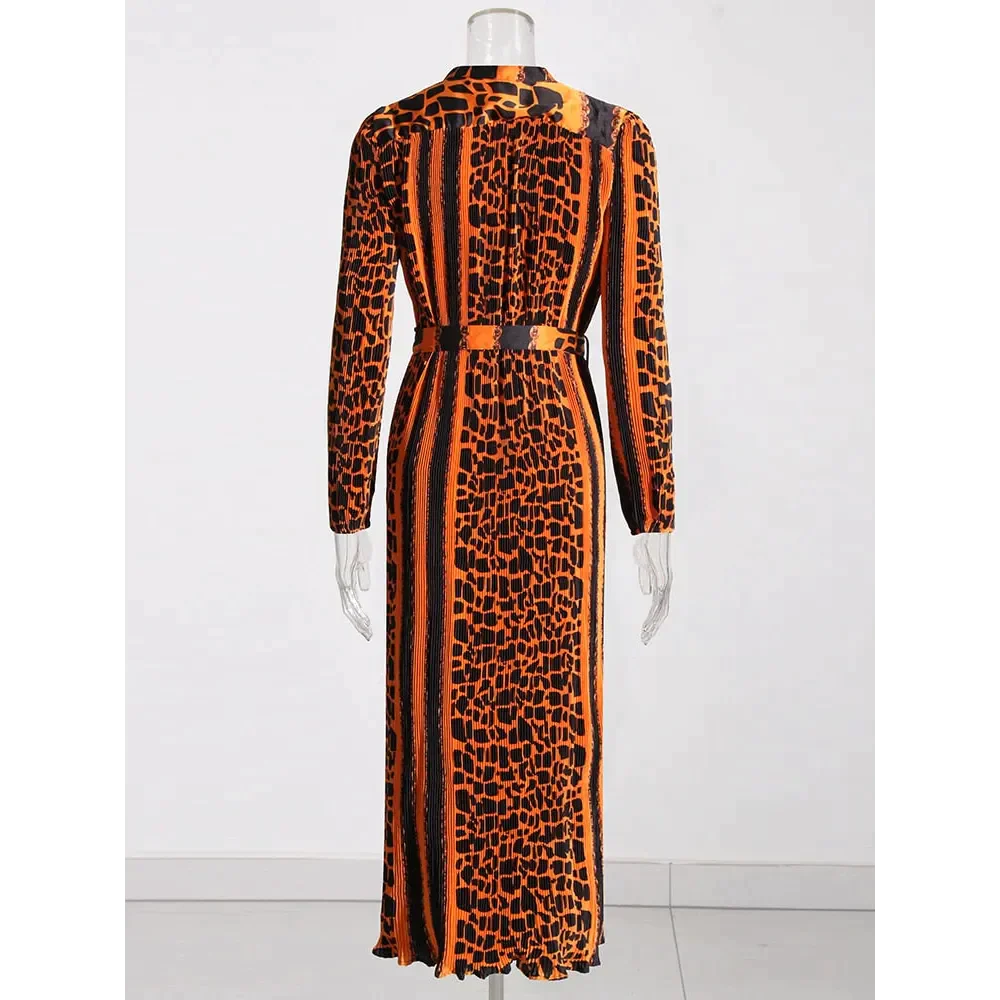 Leopard Loose Pleated Dress - Orange / One Size - St Vesti | All Dresses - Cocktail Dresses Formal Dresses + More.