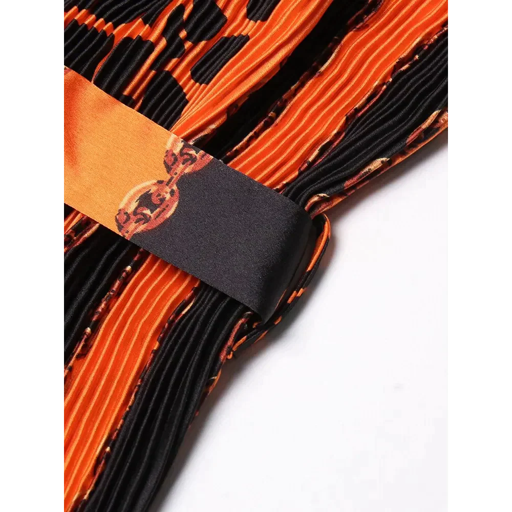 Leopard Loose Pleated Dress - Orange / One Size - St Vesti | All Dresses - Cocktail Dresses Formal Dresses + More.