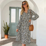 Leopard Print Long-sleeved Midi Dress - St Vesti