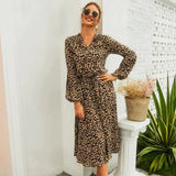 Leopard Print Long-sleeved Midi Dress - St Vesti